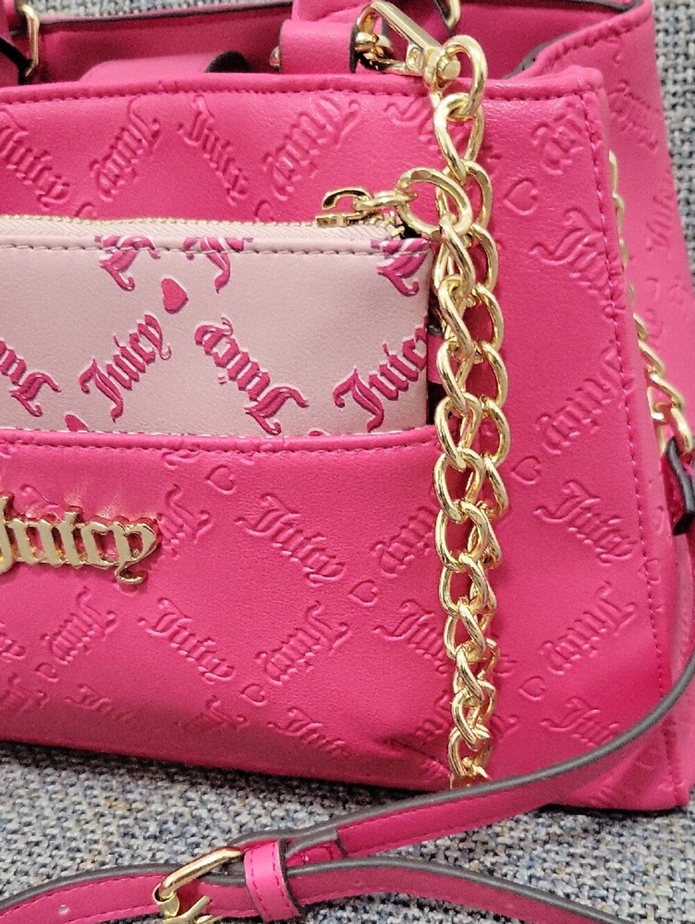 JUICY COUTURE 2pc Pull Out Pouch Satchel in Pink Flash/Duty Blush - Picture 12 of 17